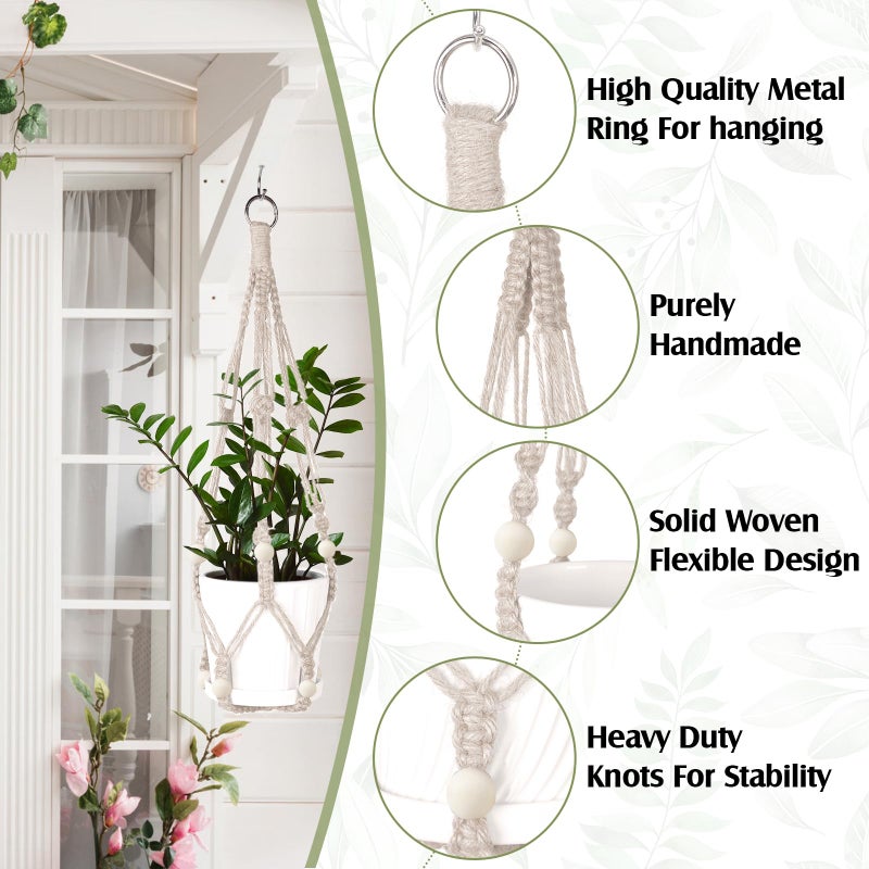 Hoteam 12 Pcs Macrame Plant Hangers Macrame Hanging Planters for Indoor Plants Handmade Boho Hanging Plant Holder for Outdoor Home Decor Wall Flower Pots Basket(White) - Image 3
